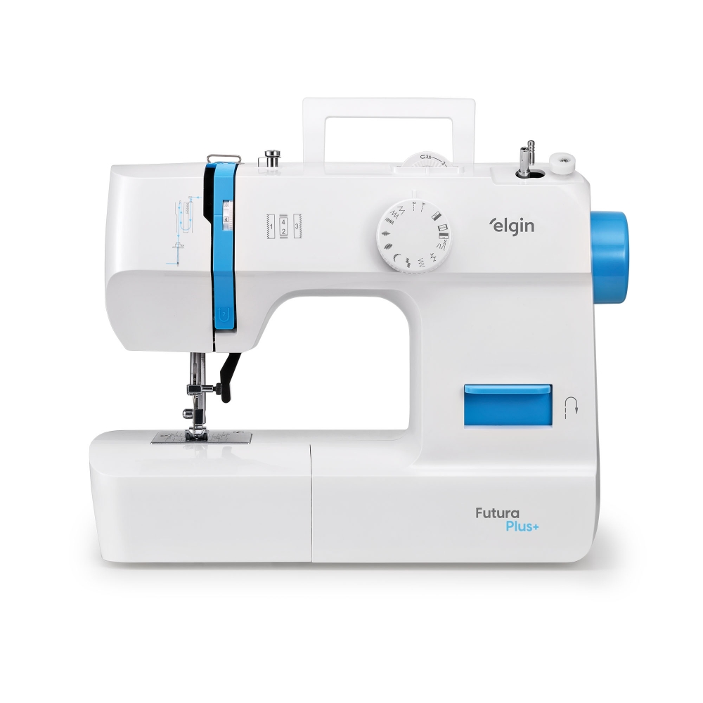 Máquina de Costura Reta Futura Plus Jx-2052 Portátil 127v - Branco e Azul